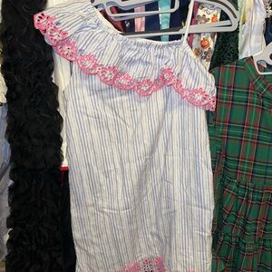 Vineyard Vines Blue and White Striped Dress with Pink Embroidery